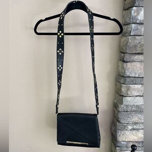 Steve Madden black faux leather cross body purse with gold studded strap